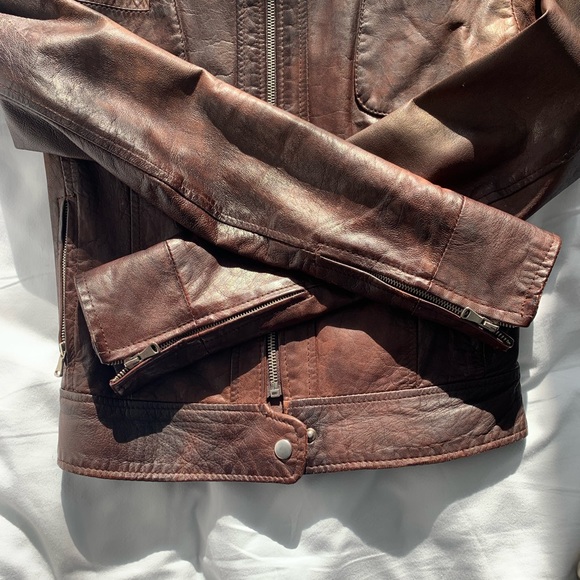 Brown Leather Moto jacket - Picture 5 of 14